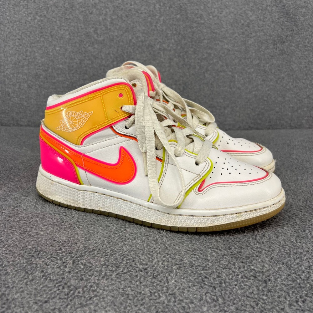 Jordan 1 Mid SE Kids 3.5Y White Pink Orange CV4611-100 Neon Arctic Punch Sneaker